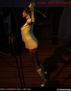 Tied pirate girl gets whipped!