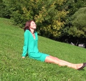 Beautiful face brunette teen in sexy green dress&hellip;