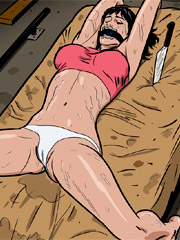 Drawing arts of gorgeous dominant ladies training their naked male slaves