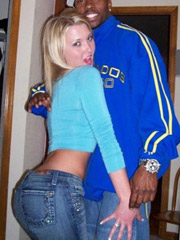 White chick feels horny as she gives head to big black cock