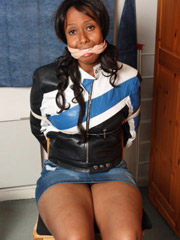 Buxom black haired babe gets clothes ripped up and fed a big cock