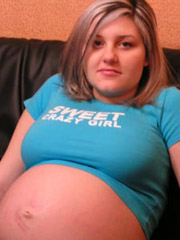Preggo in stockings and hot blonde lesby strapon-fuck and share a double-headed dildo