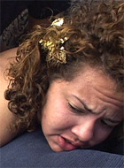 Curly haired bbw jackie gets her pussy drilled by a massive cock while sucking on another dick