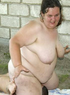 Horny fat harlot jumps on a stiff cock