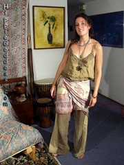One of the original Hippie goddesses in this indoor setting gets her groove on.