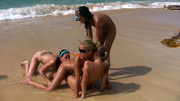 Naked crazy teen nymphs playing dirty lesbian games on the beach and exposing all they got.
