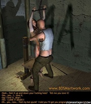 Chained brunette slave fucked by her bald master!