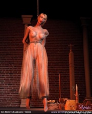Slave in see-through dress hanged in front of Master!