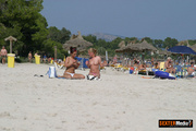 Two amateur lusty chicks sunbathing topless on the beach. Tags: Voyeur, tight panties, boobs, reality.