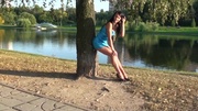 Check out awesome teen stunner in short blue dress willingly showing her perfect feet.