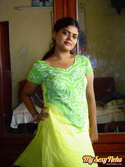 Neha in green and yellow Indian shalwar suit